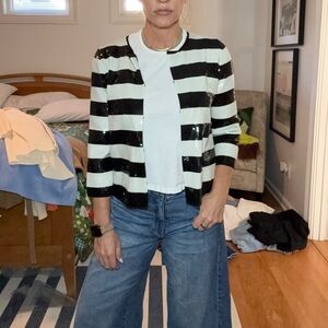 Ann Taylor Black and White Sequin Cardigan